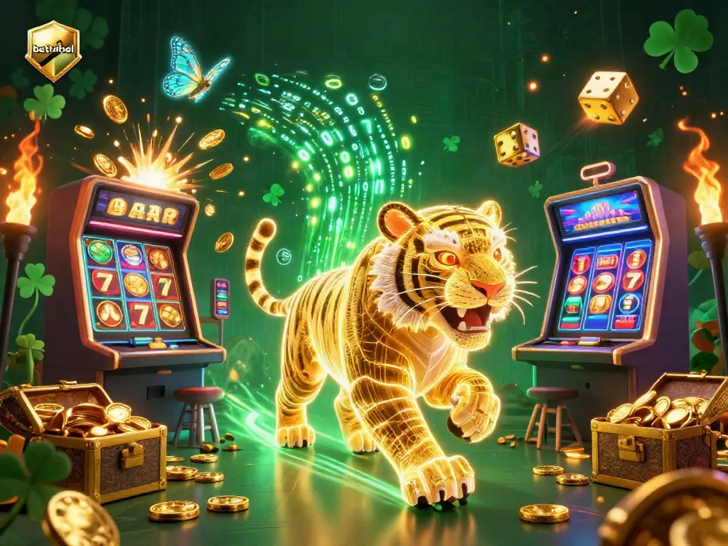 Experience the excitement of betting with betlabel in this dynamic casino scene featuring a glowing tiger.