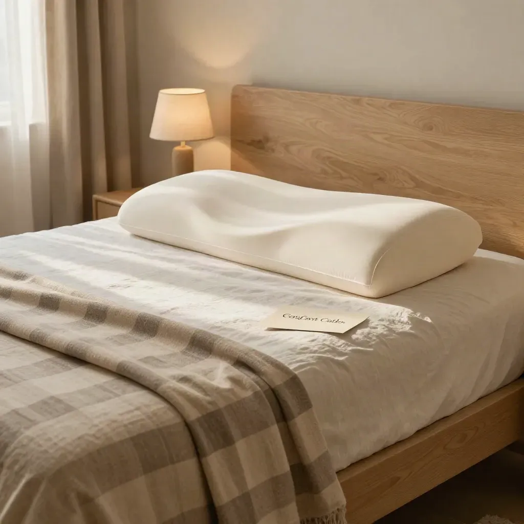 Set letto Sonno Caldo con materasso, cuscino memory e plaid in camera boutique.