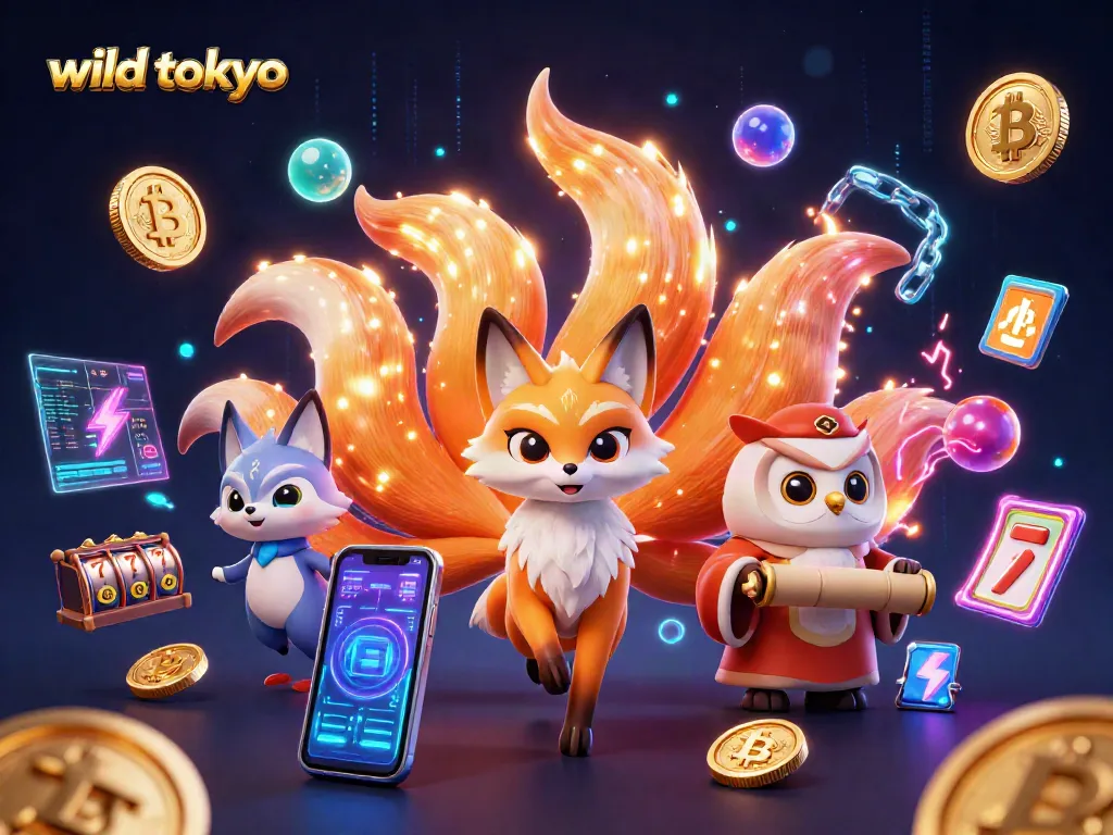 Experience wild Tokyo's vibrant casino world with a mystical nine-tailed fox and glowing elements.